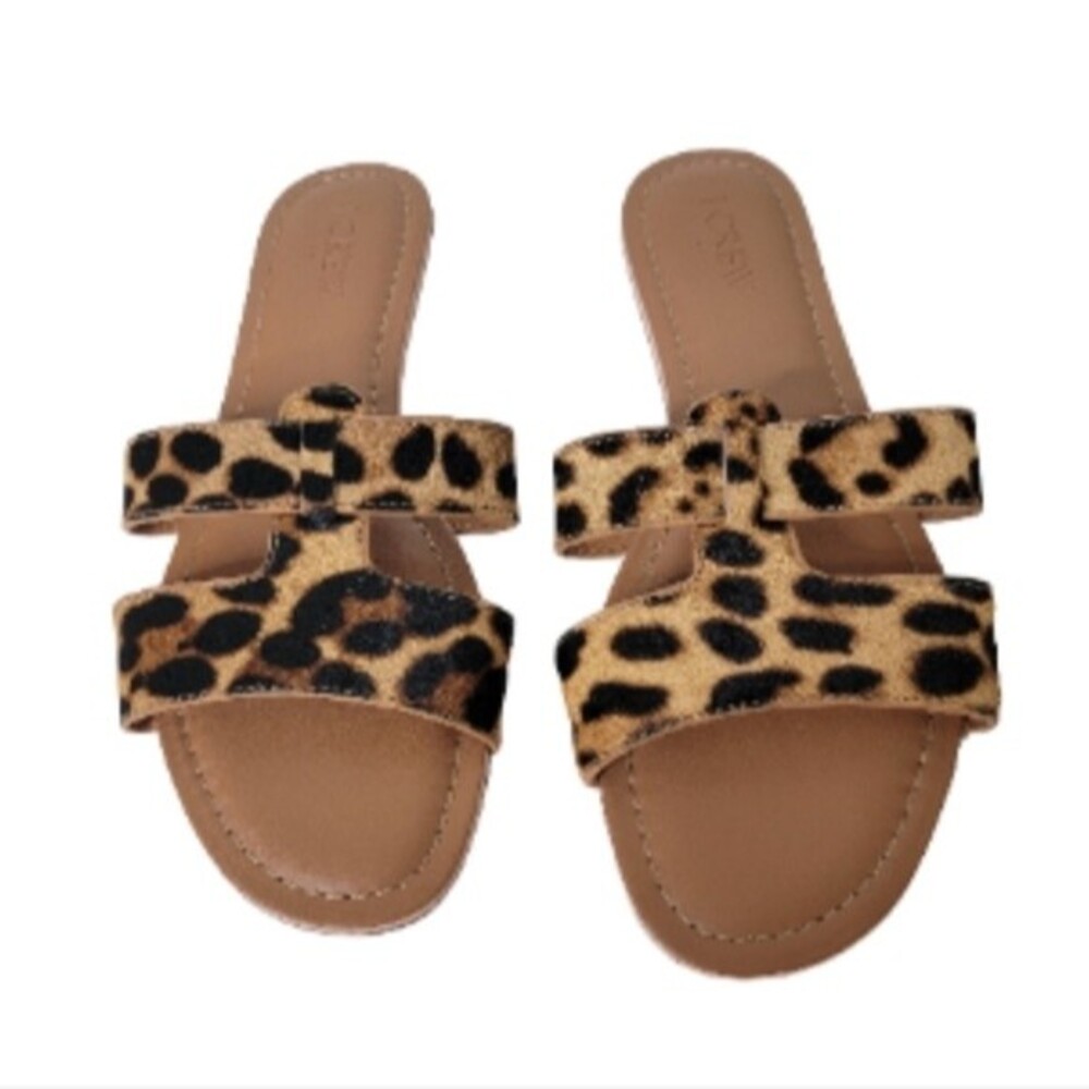 J Crew Calf Hair  animal Print Slip on Sandal Size 7 brown black  leopard  *